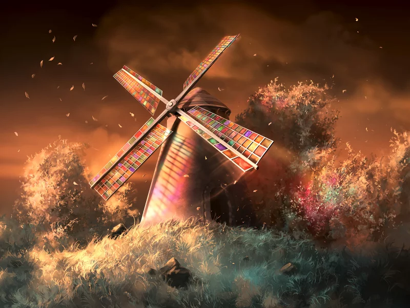 trees, art, wind, mill