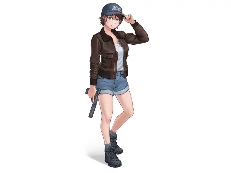gun, jacket, shorts, hat, brunette, original, characters