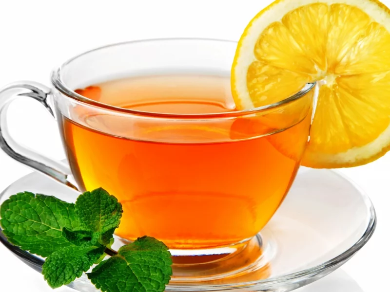 cup, tea, lemon, glass, mint