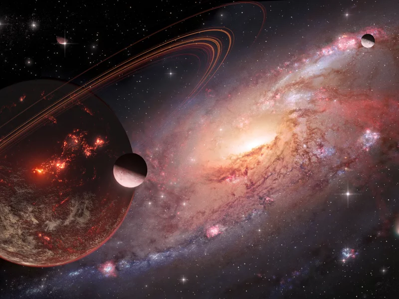 space, planet, rings, meteorites