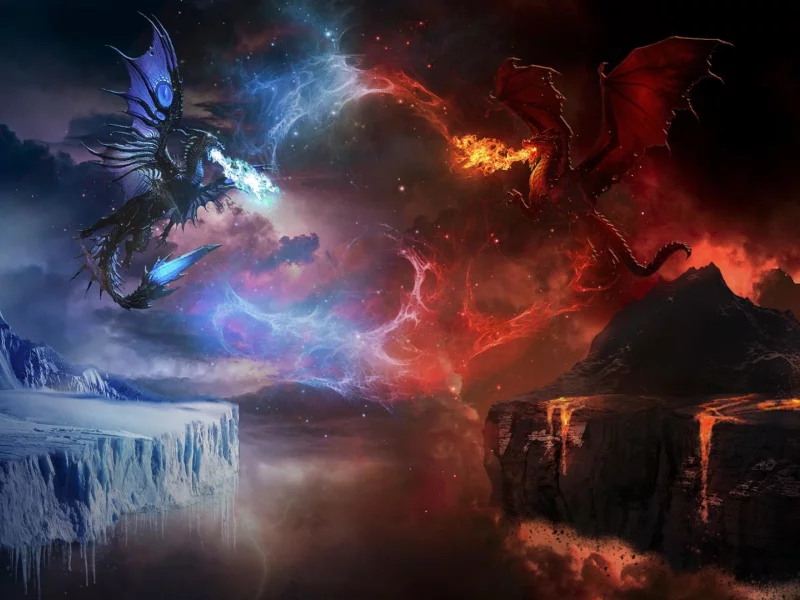 fantasy, fire, ice, dragon, dragons