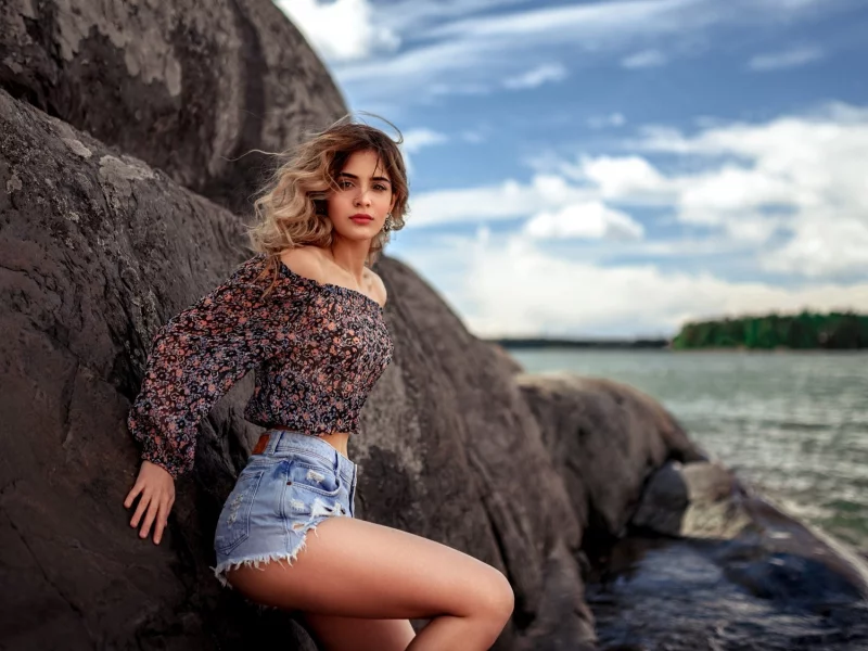 blonde girl, beautiful, shorts
