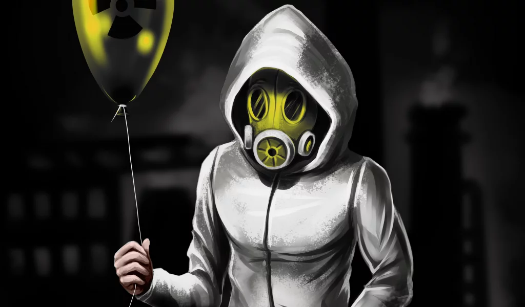 drawing, art, gas mask, hood, inflatable balloon