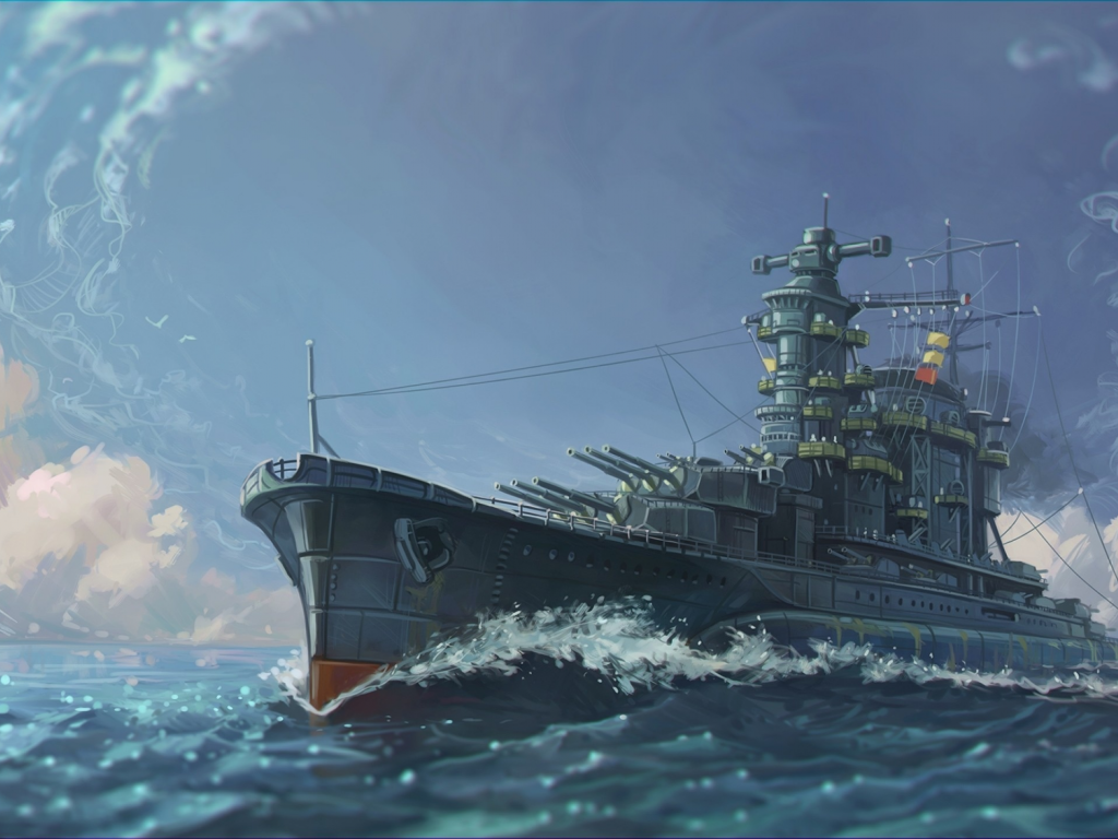 art, battlecruiser, boat, japanese, battleship, yamato, digital art