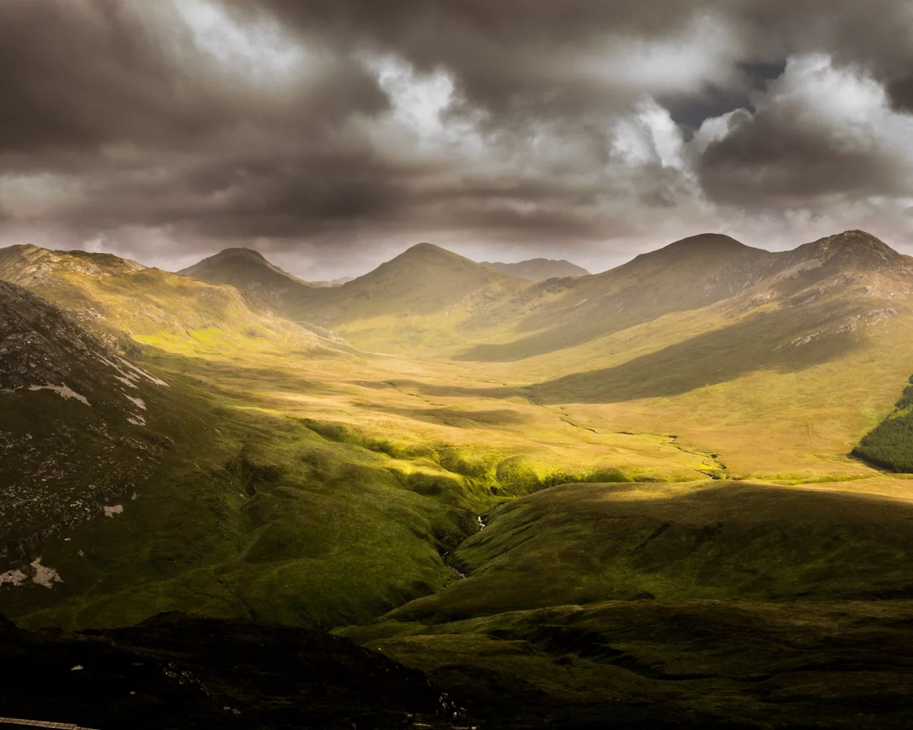 sun, green, mountains