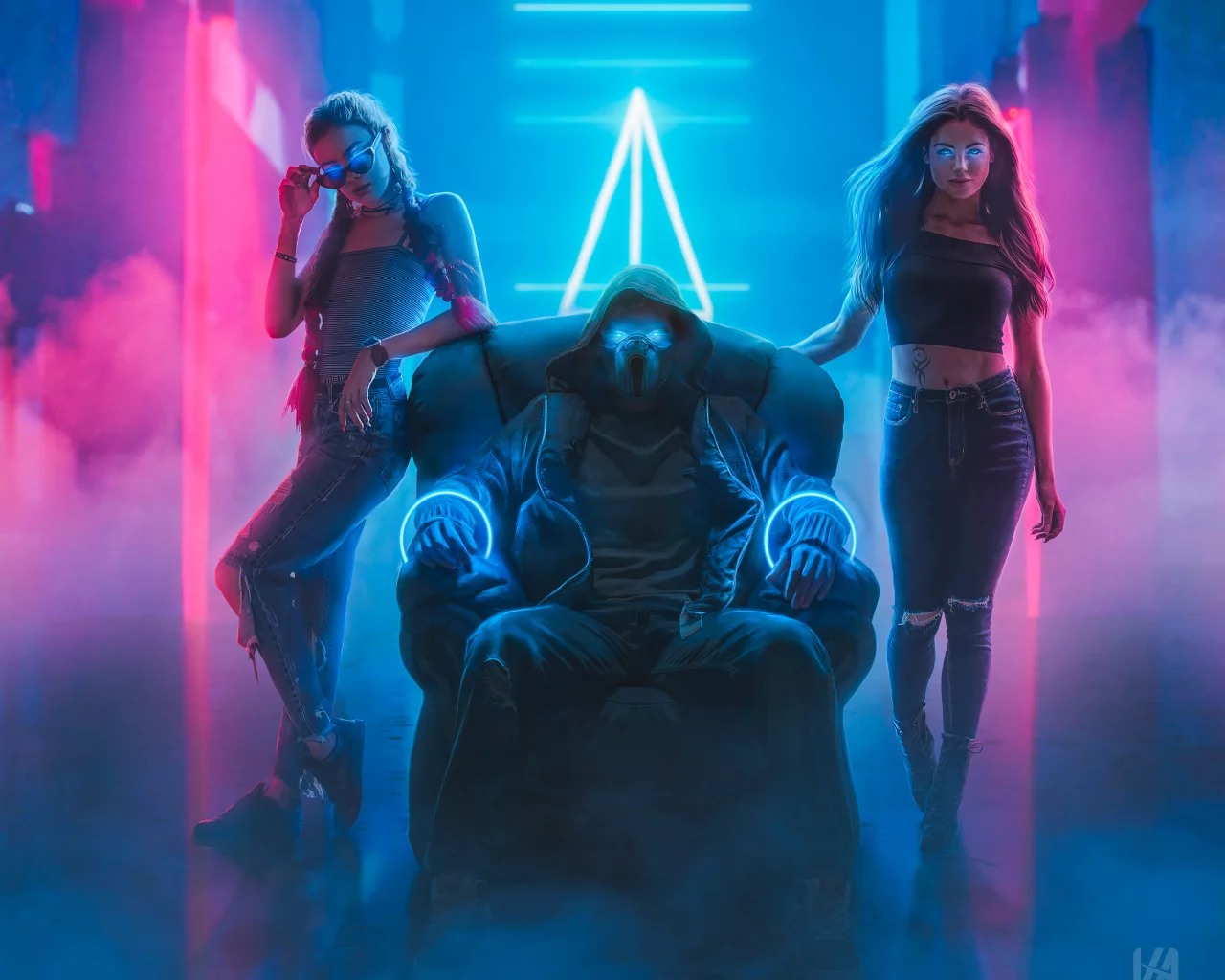 bad boy, bad girls, neon, light, night, club, mask, cyberpunk