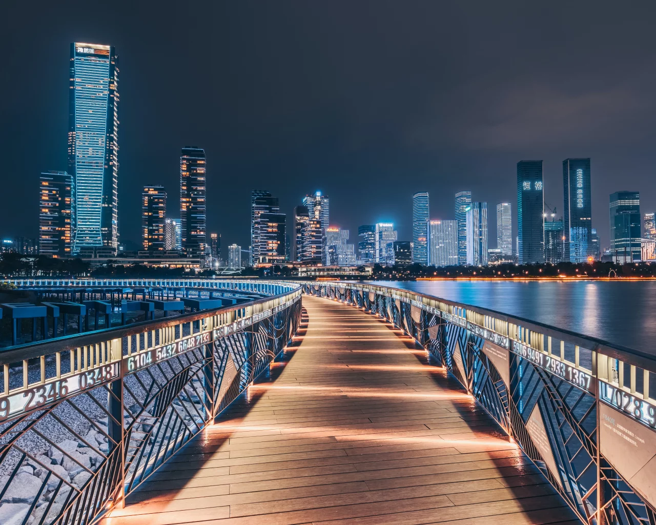 hong kong, city, wooden, pier, shenzhen bay, cityscape, skyline