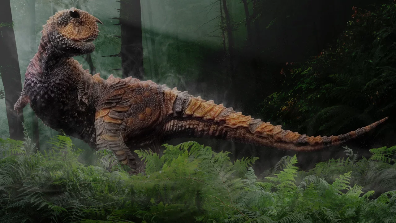 dinosaur, bushes, fern, trunk, tail