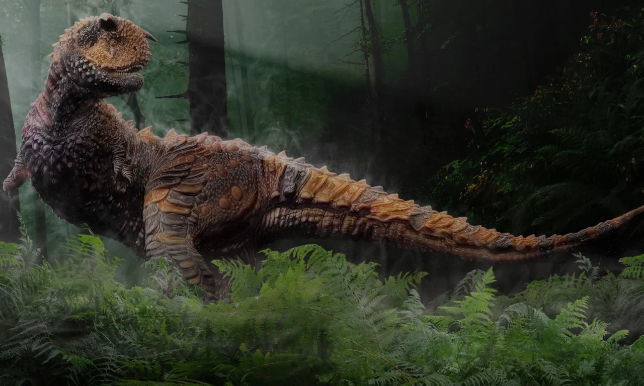 dinosaur, bushes, fern, trunk, tail
