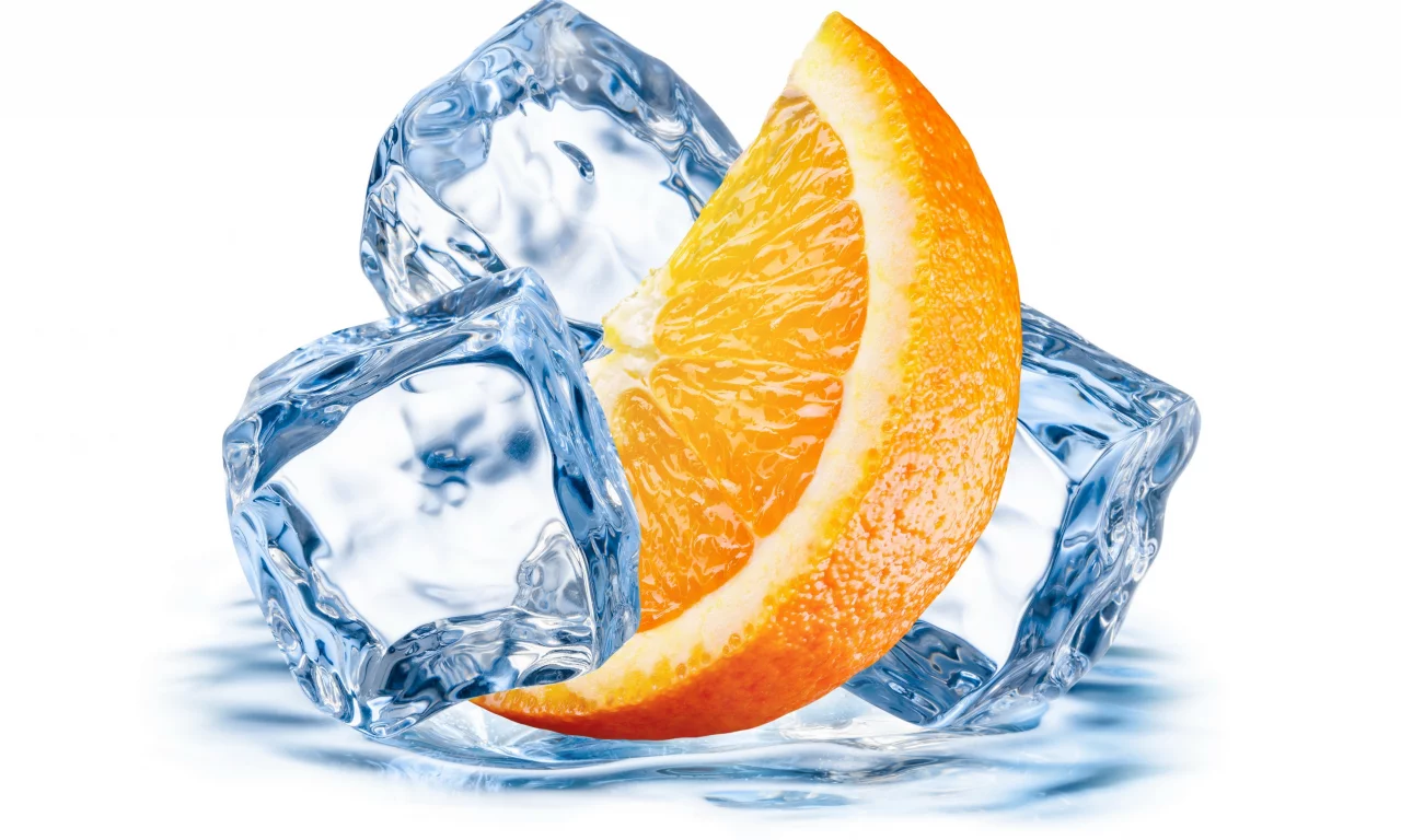 orange, ice, water