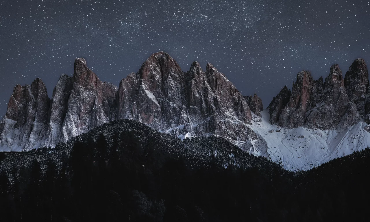 geissler, group, odle, mountain, range, starry, sky, glacier