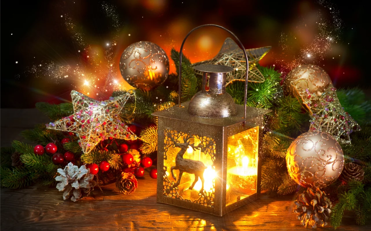 new, year, christmas, lantern, decorations, christmas, branches, ale