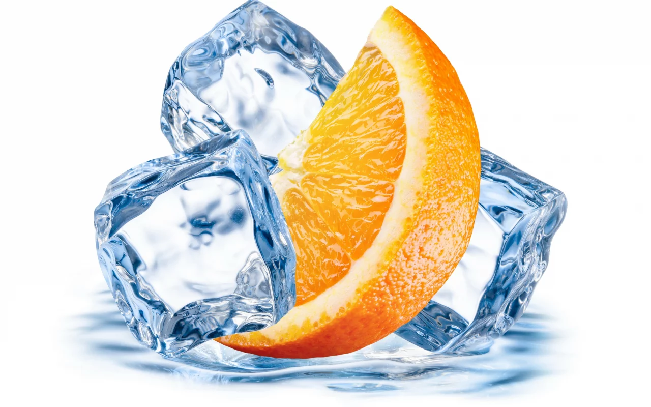 orange, ice, water