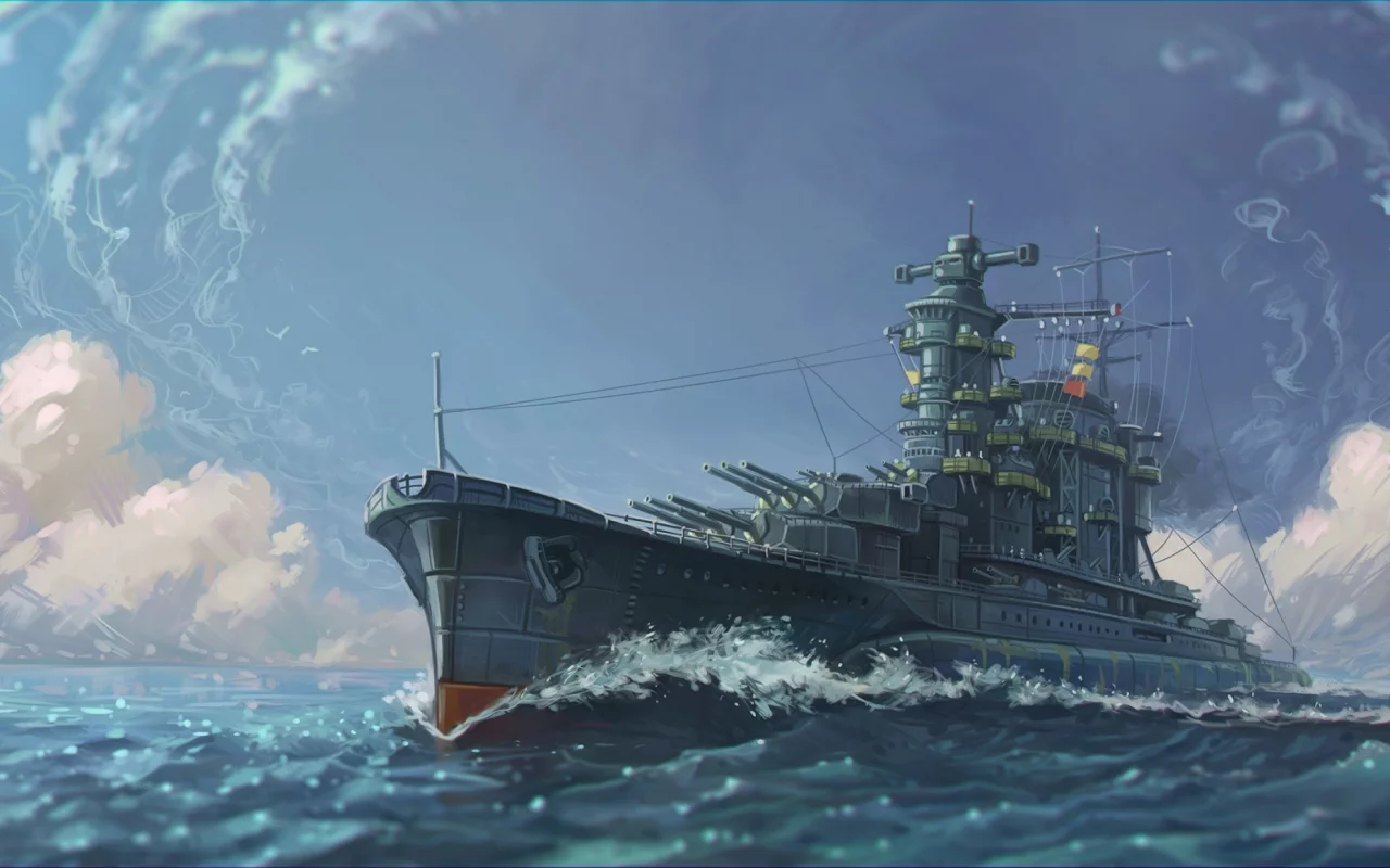art, battlecruiser, boat, japanese, battleship, yamato, digital art