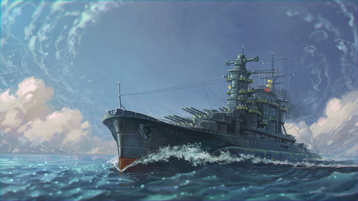 art, battlecruiser, boat, japanese, battleship, yamato, digital art