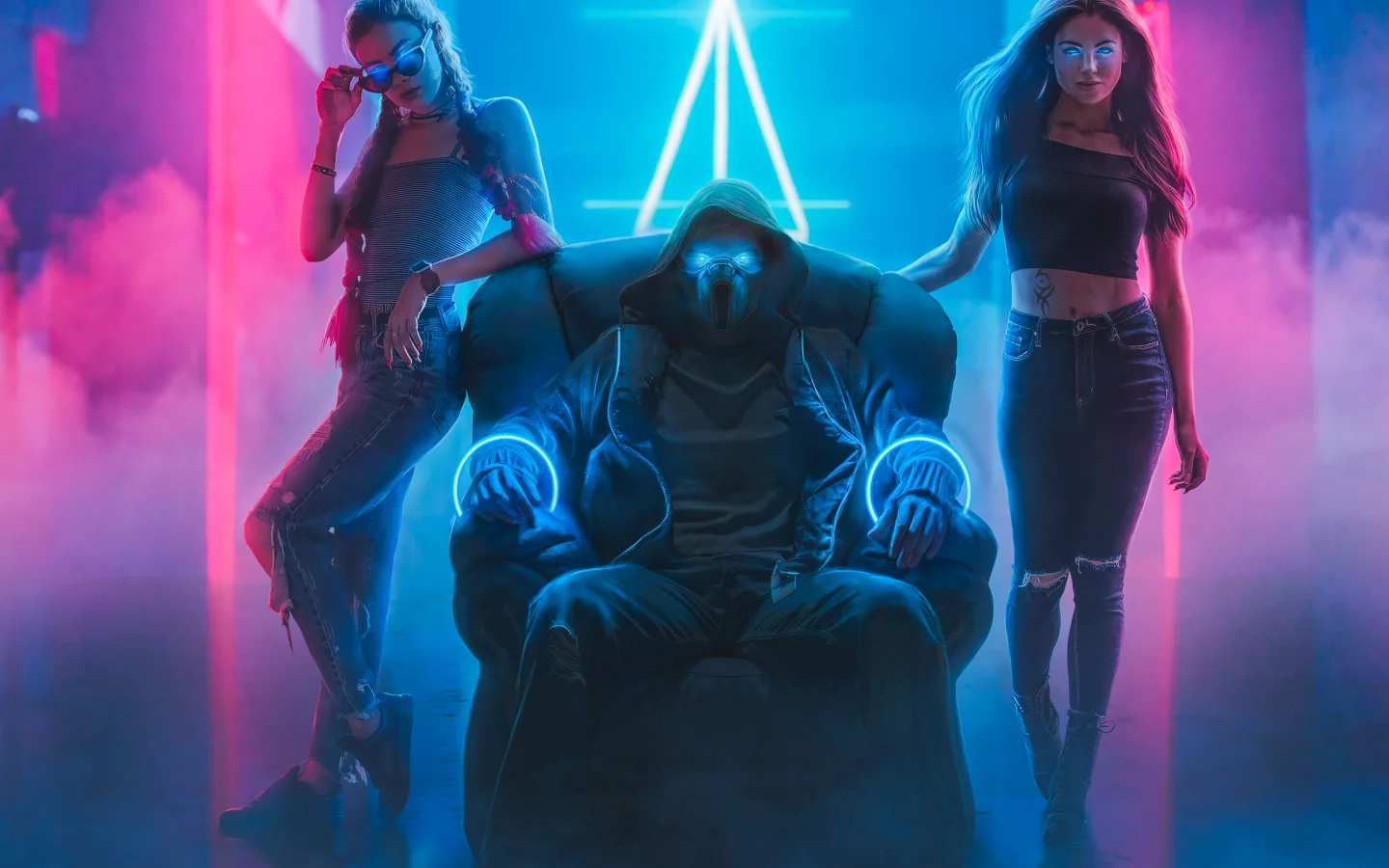 bad boy, bad girls, neon, light, night, club, mask, cyberpunk