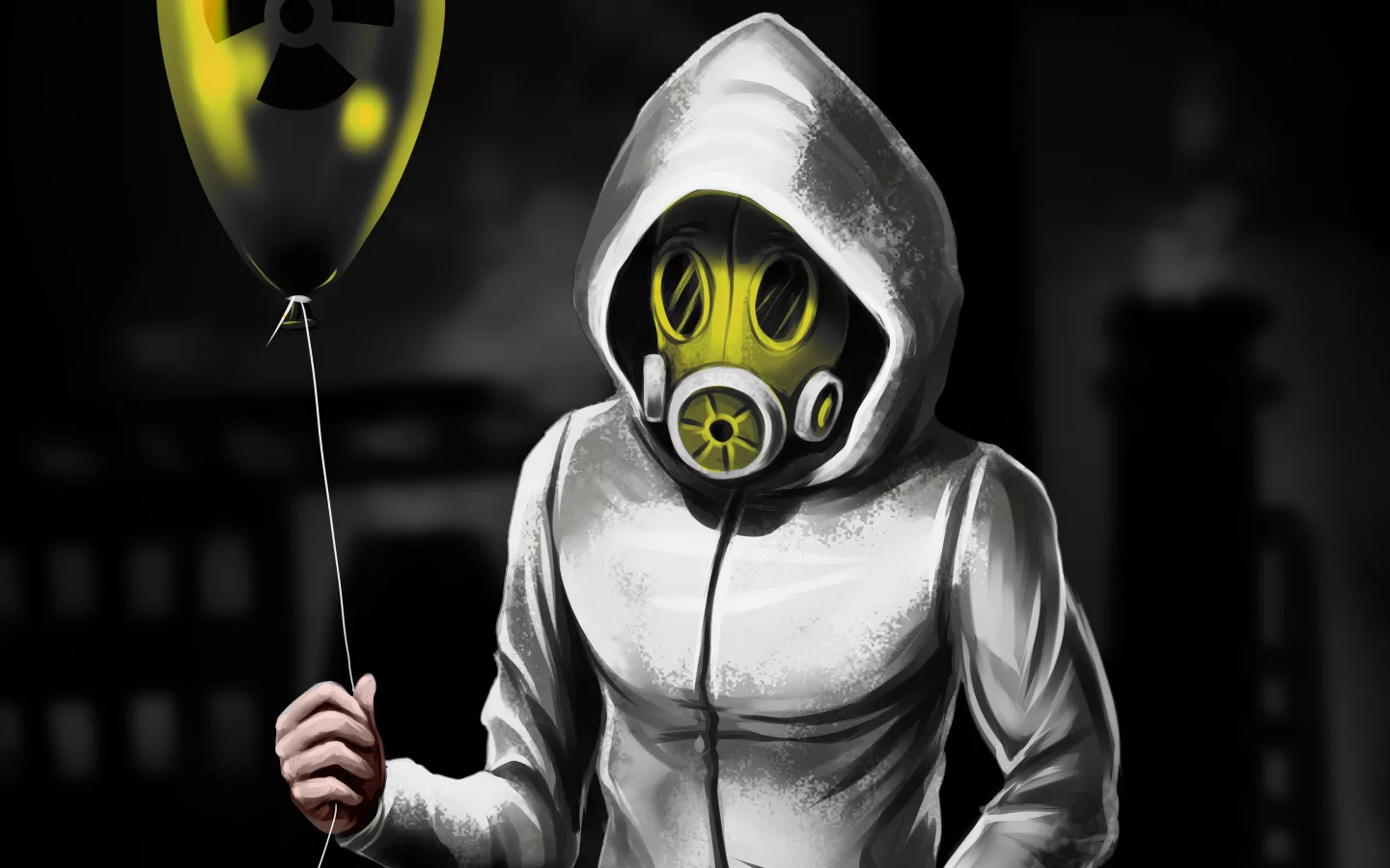 drawing, art, gas mask, hood, inflatable balloon