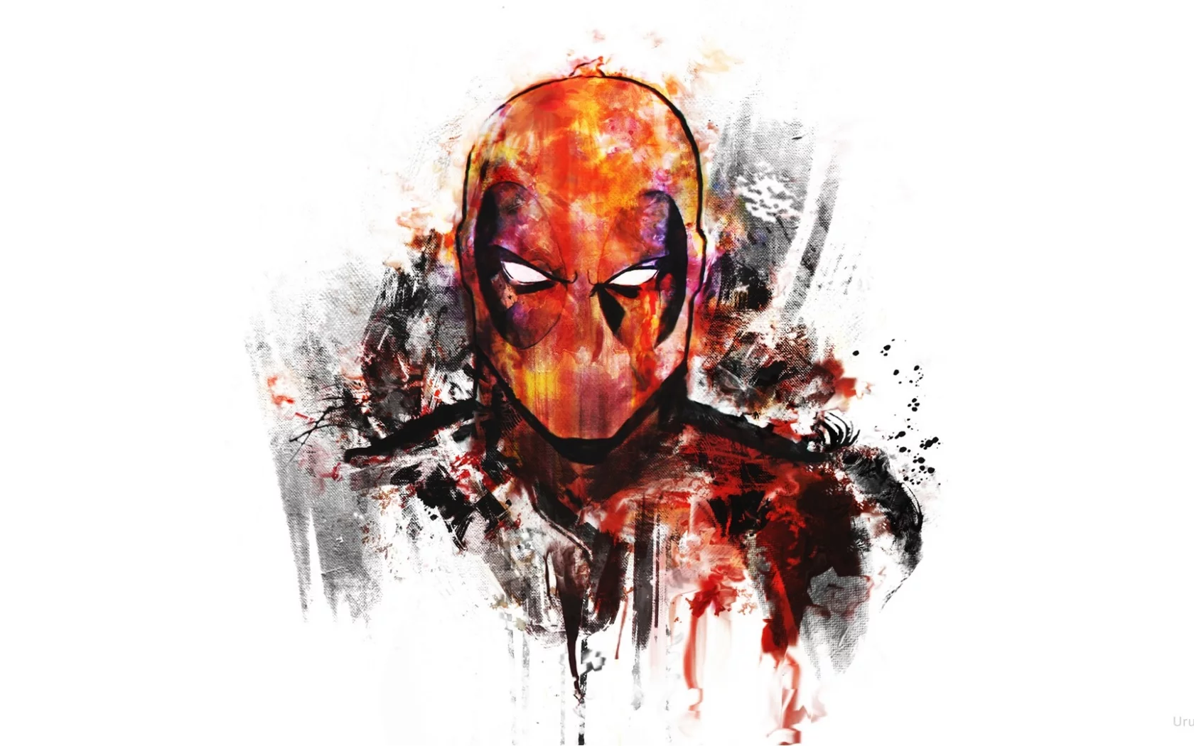 digital art, superhero, white background, artwork, deadpool