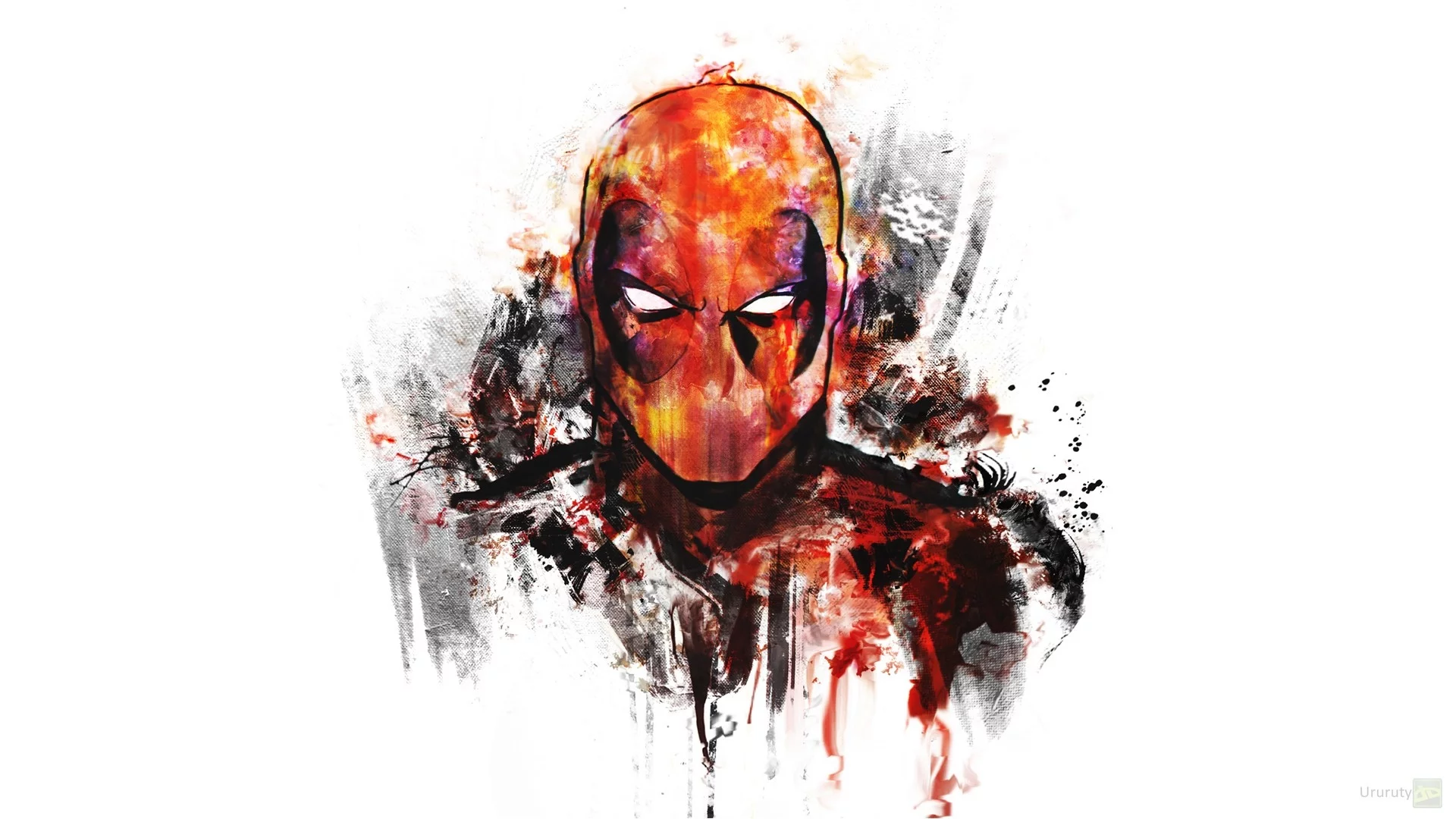 digital art, superhero, white background, artwork, deadpool
