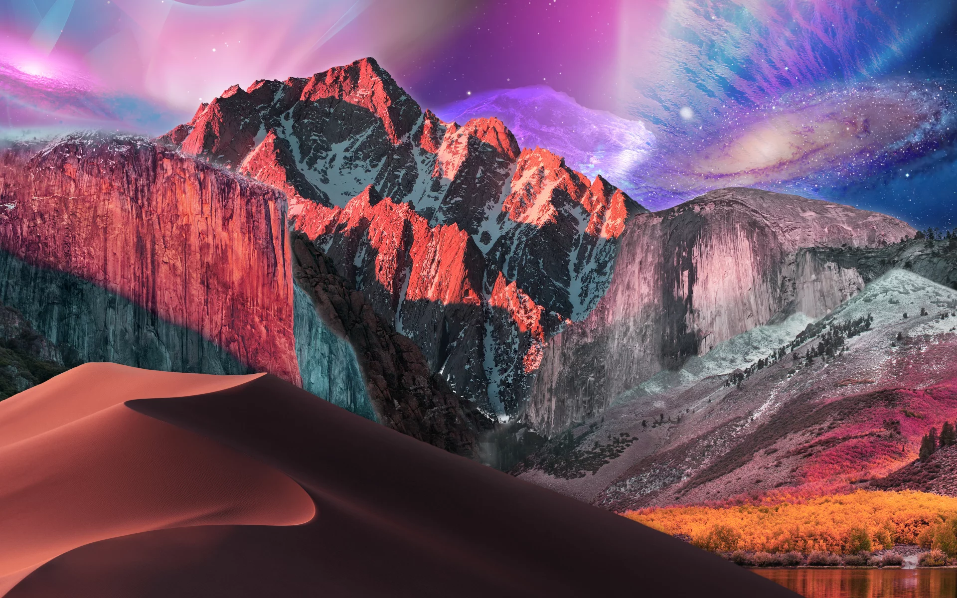 landscape, mountains, forest, lake, space, dune