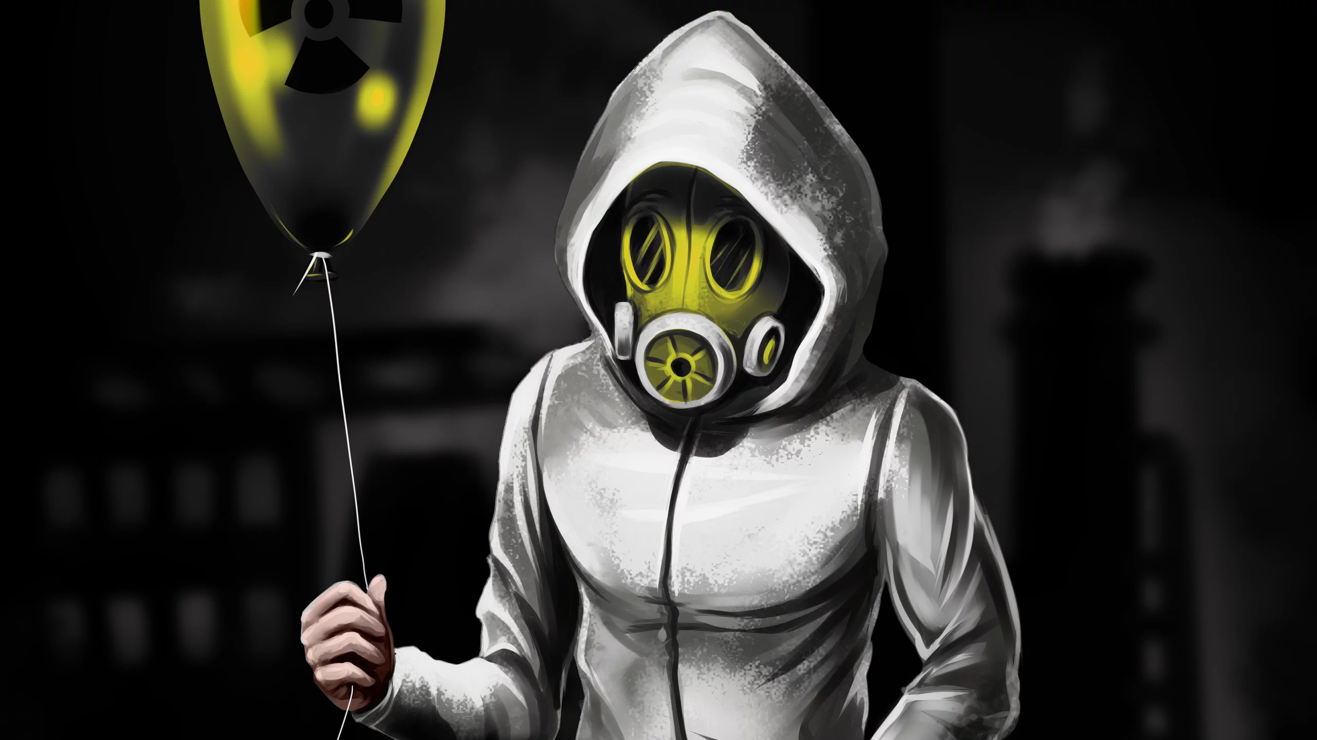 drawing, art, gas mask, hood, inflatable balloon