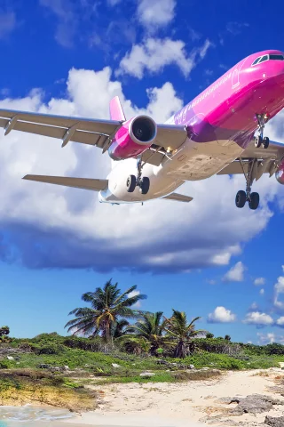 aviation, airliner, boeing 787, island, sea