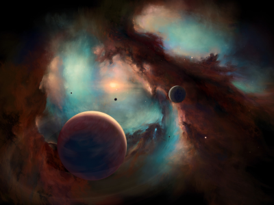 space, planet, nebula