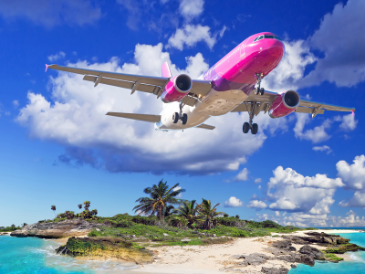 aviation, airliner, boeing 787, island, sea