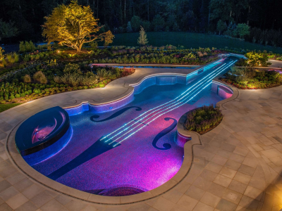 swimming pool, design, violin
