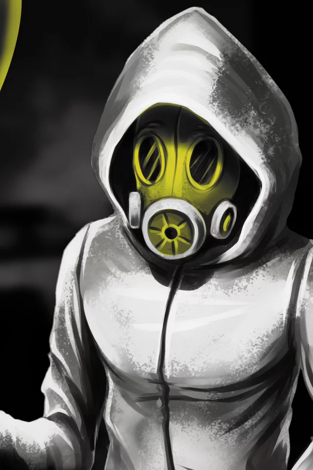 drawing, art, gas mask, hood, inflatable balloon