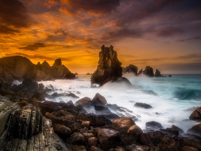 landscape, sea, rocks, storm, sky