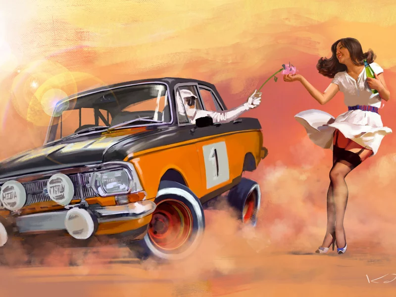car, drawing, muscovite, rally, girl