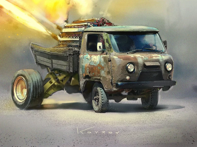 car, drawing, uaz, truck, fantasy