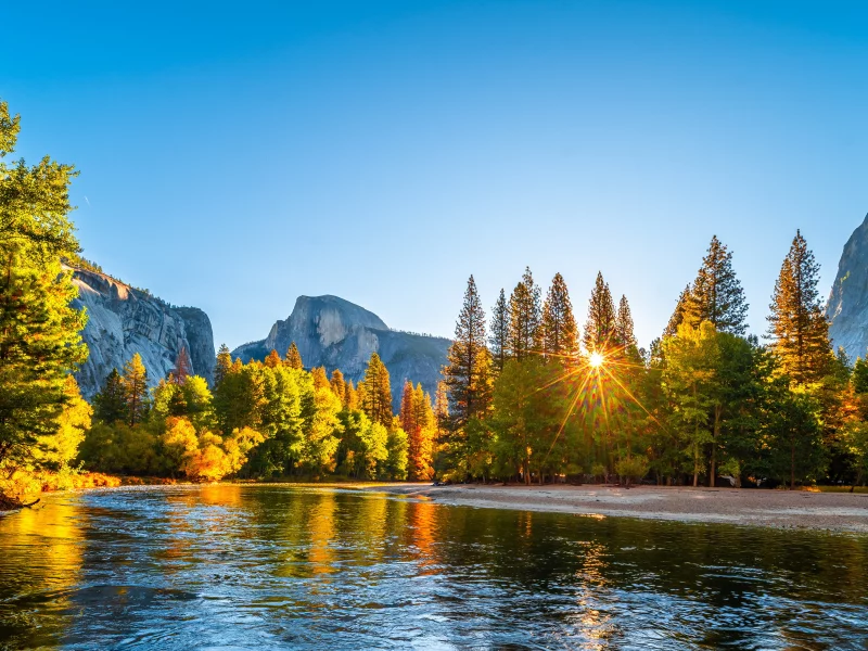 mountain, autumn, river, river, park, states, america, california, sun