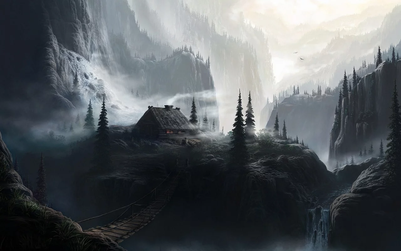 landscape, mountains, mountain, forest, house
