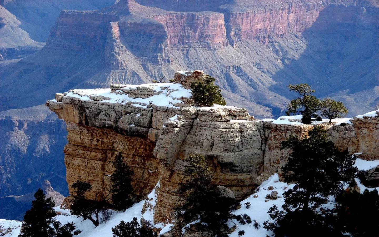 mountains, rocks, snow, trees, landscape