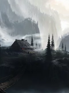 landscape, mountains, mountain, forest, house