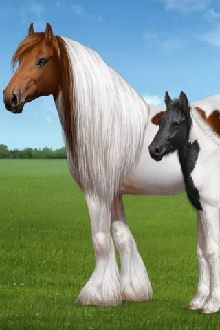 horse, foal, field, grass
