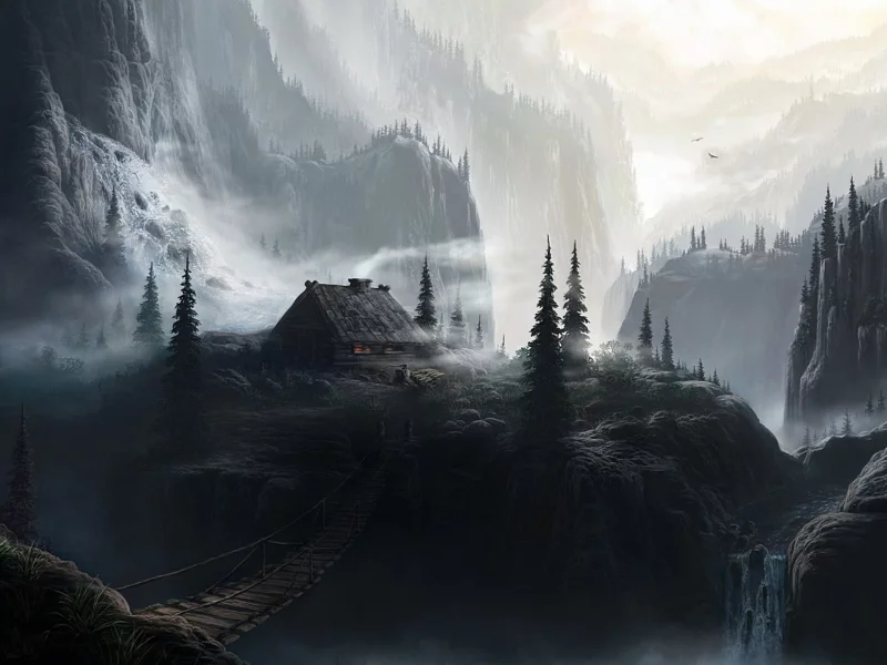 landscape, mountains, mountain, forest, house