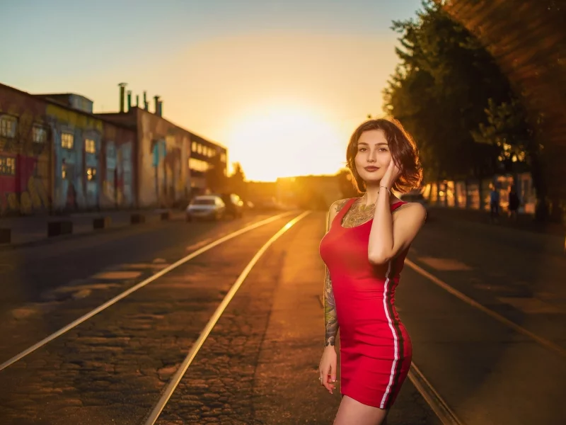 girl, beautiful, red dress
