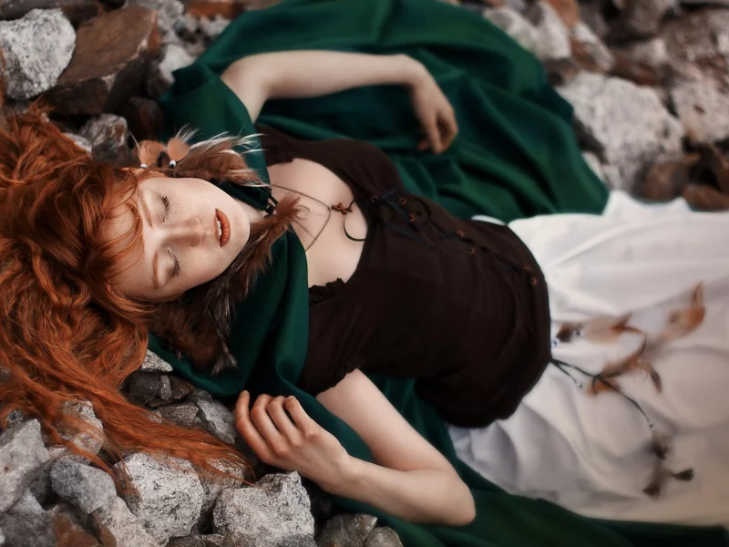 girl, beautiful, lies stone