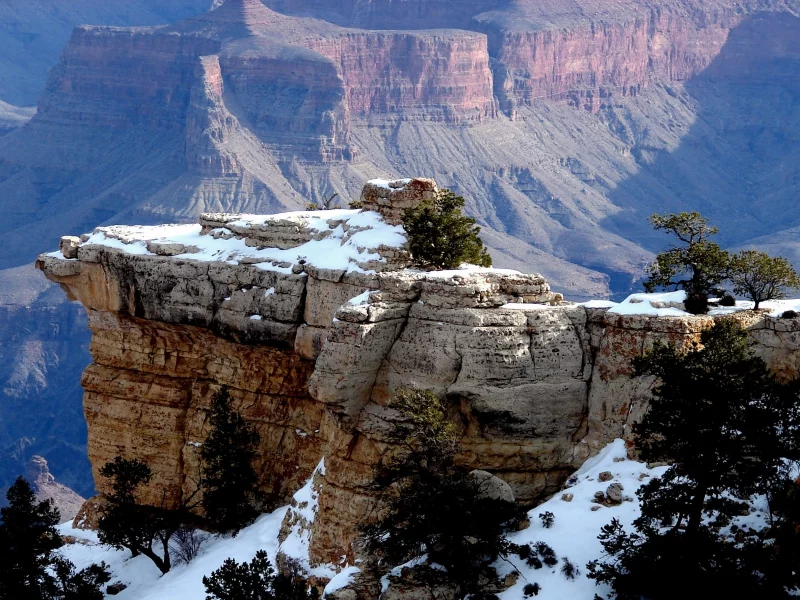 mountains, rocks, snow, trees, landscape