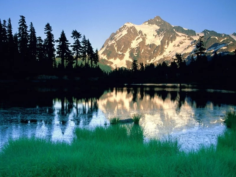 mountains, washington, lake, shadows, morning