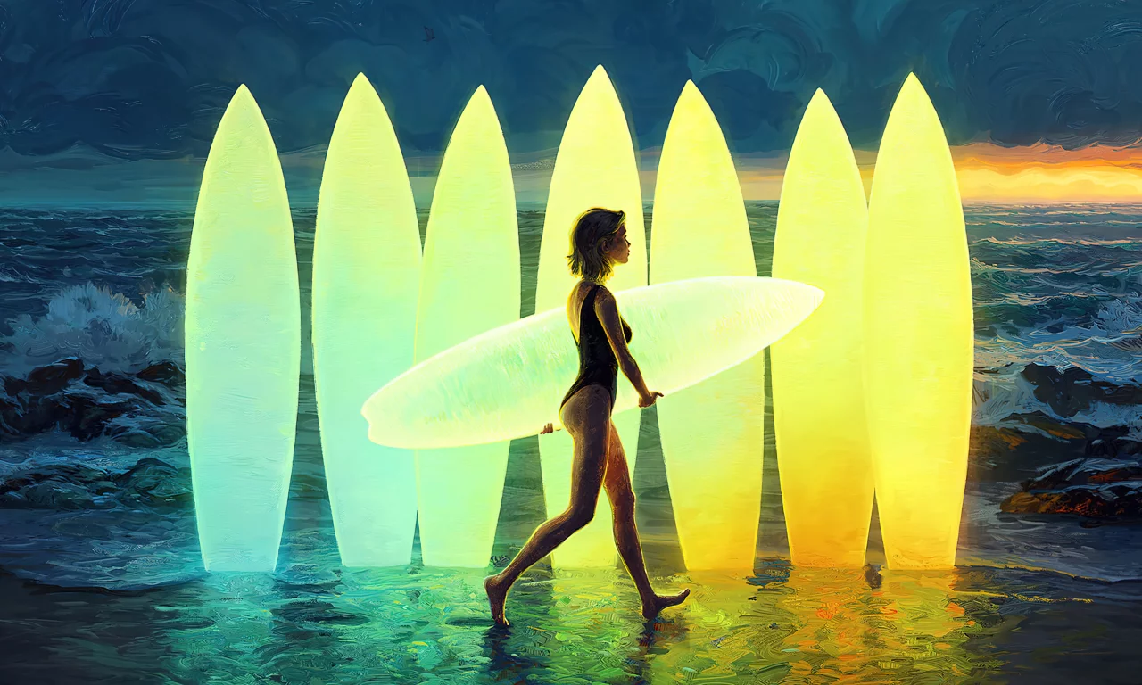 neon girl in the beach