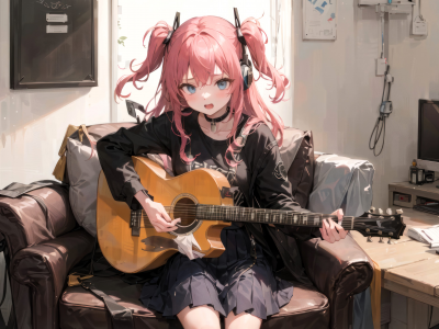 Anime girl playing guitar