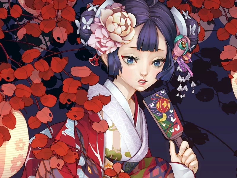 Girls Glance Foliage