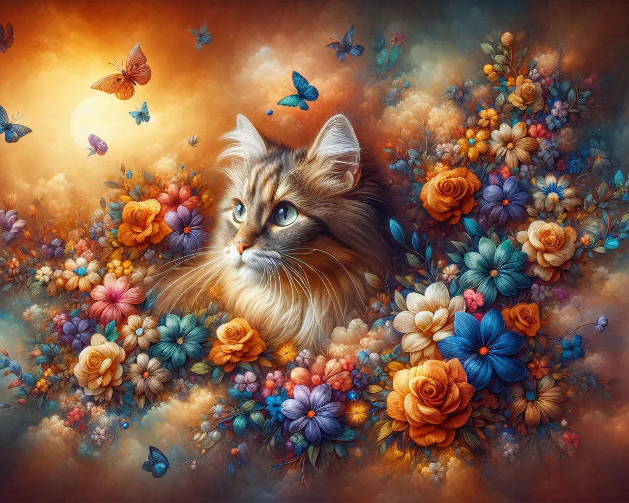 кошка в цветах