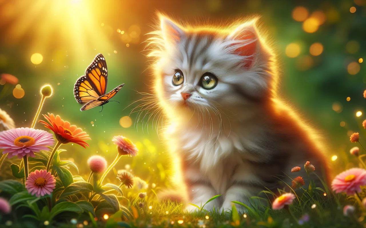 котёнок и бабочка
