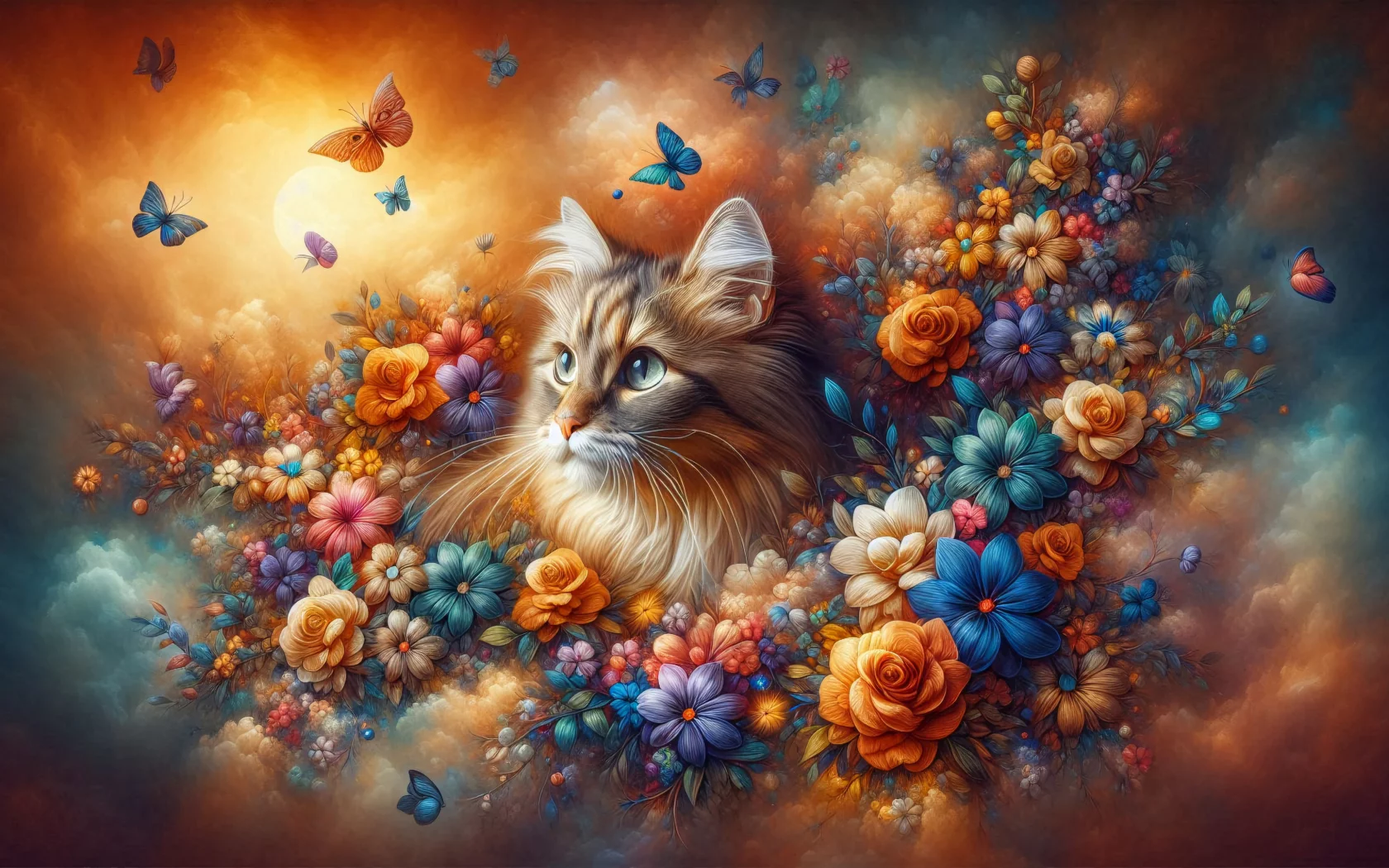 кошка в цветах