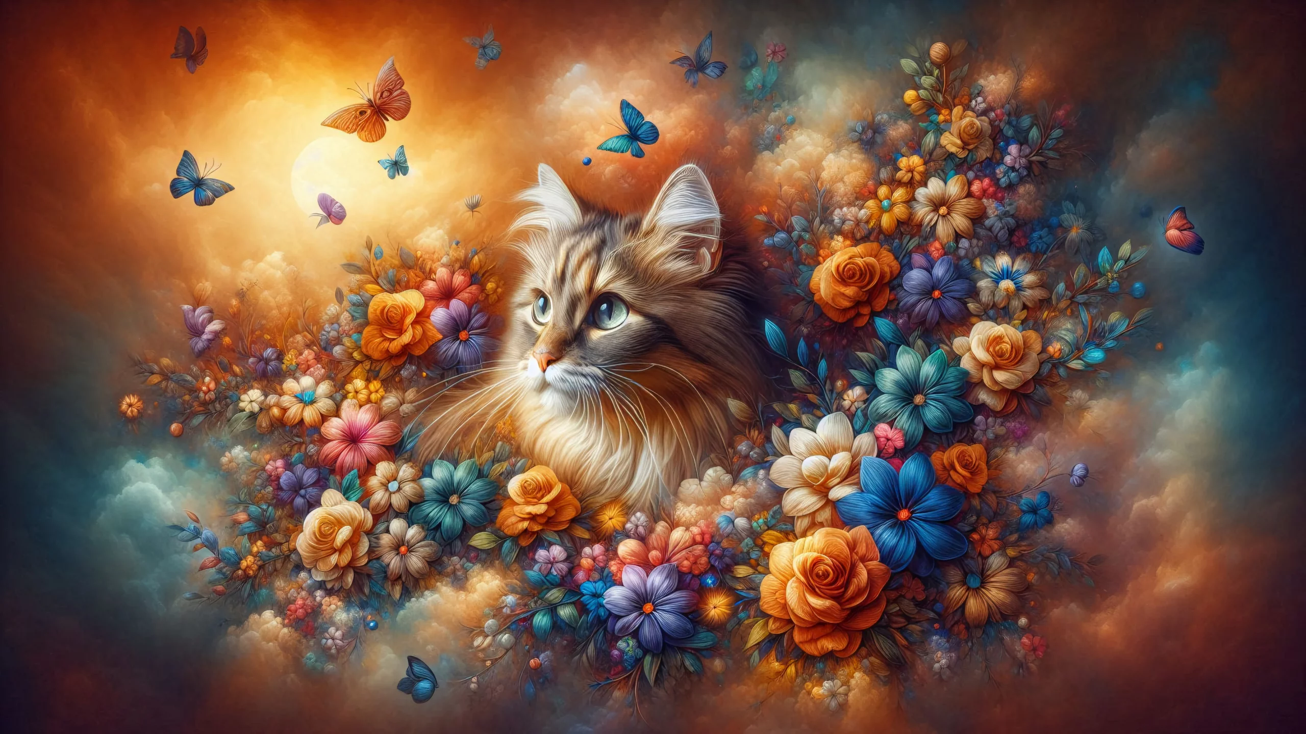 кошка в цветах